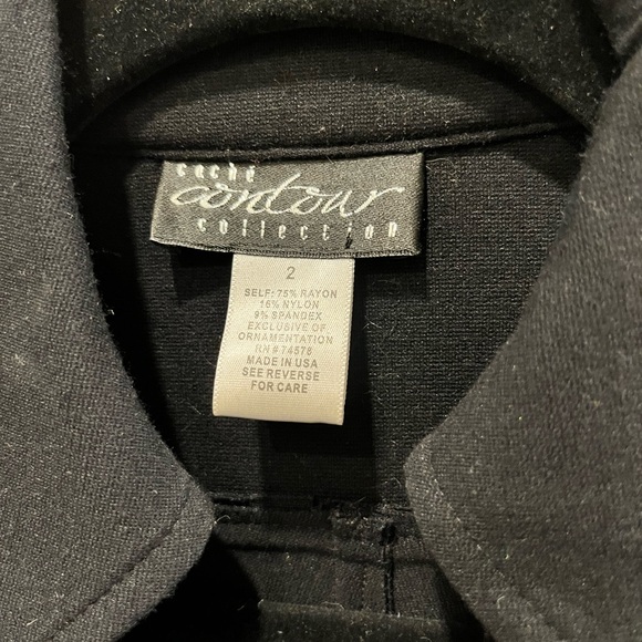 Black Stretch Dress with side zipper and faux gold buttons. Size 2. - Picture 3 of 3